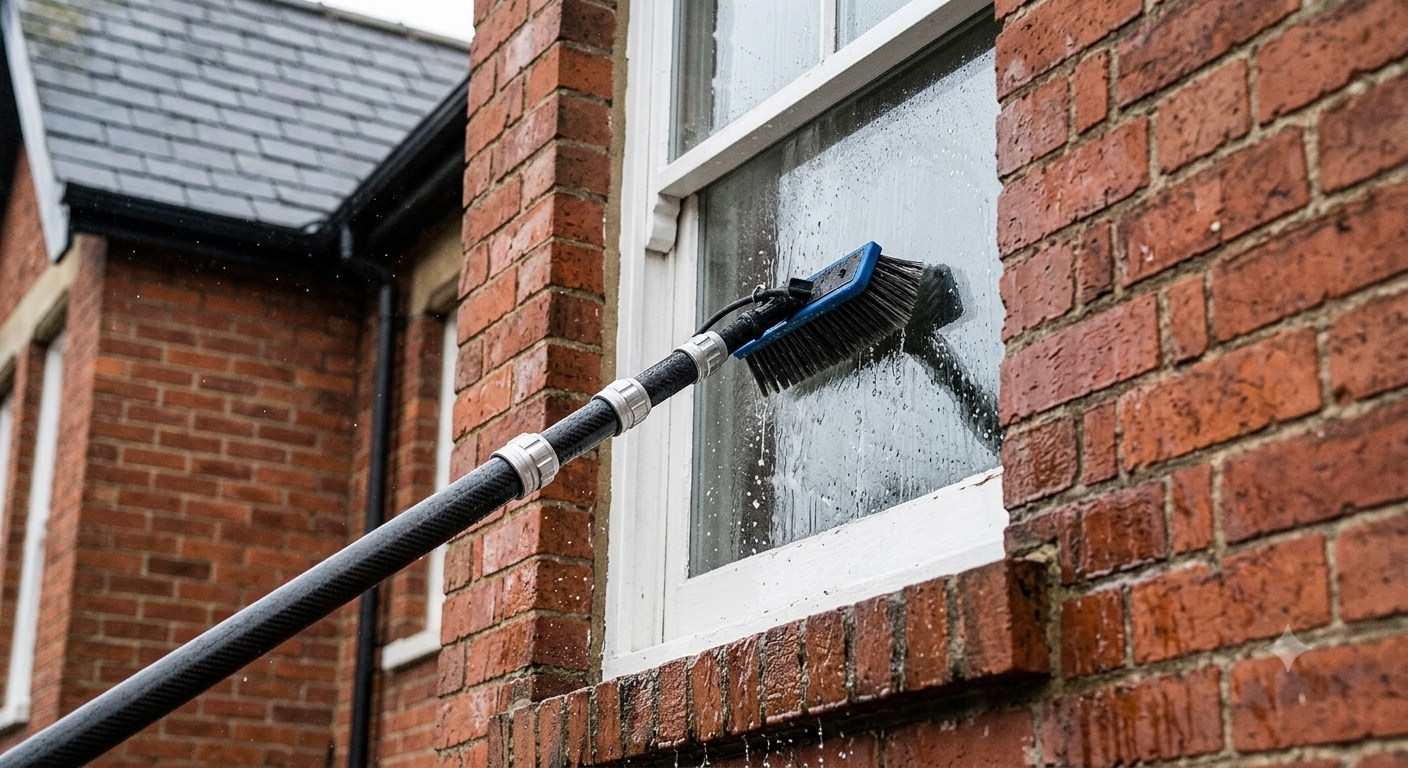 Professional window cleaning in progress
